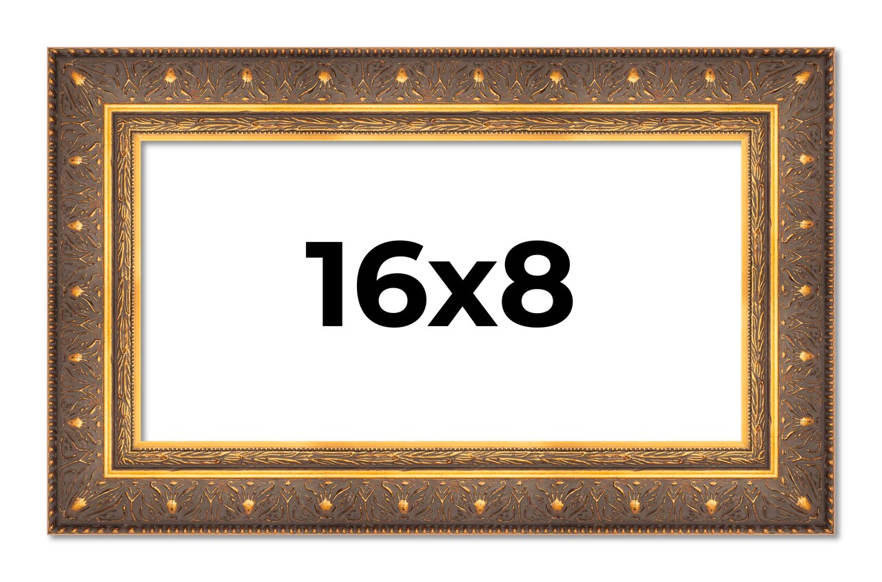 16x8 Museum Gold Picture Frame - UV Acrylic, Foam Board Backing, Hanging Hardware